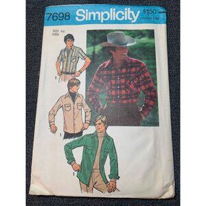 Simplicity Mens Western Shirt Pattern 7698 Size 44 1970s